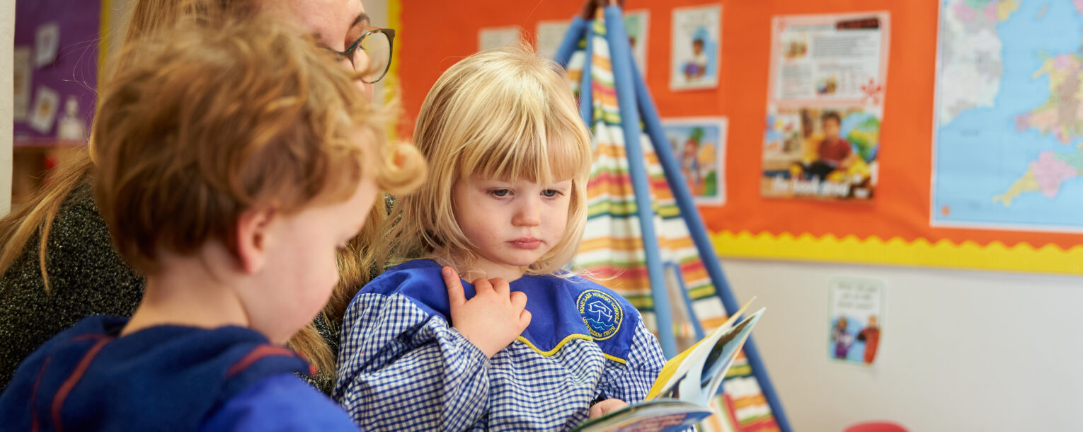 children reading a book